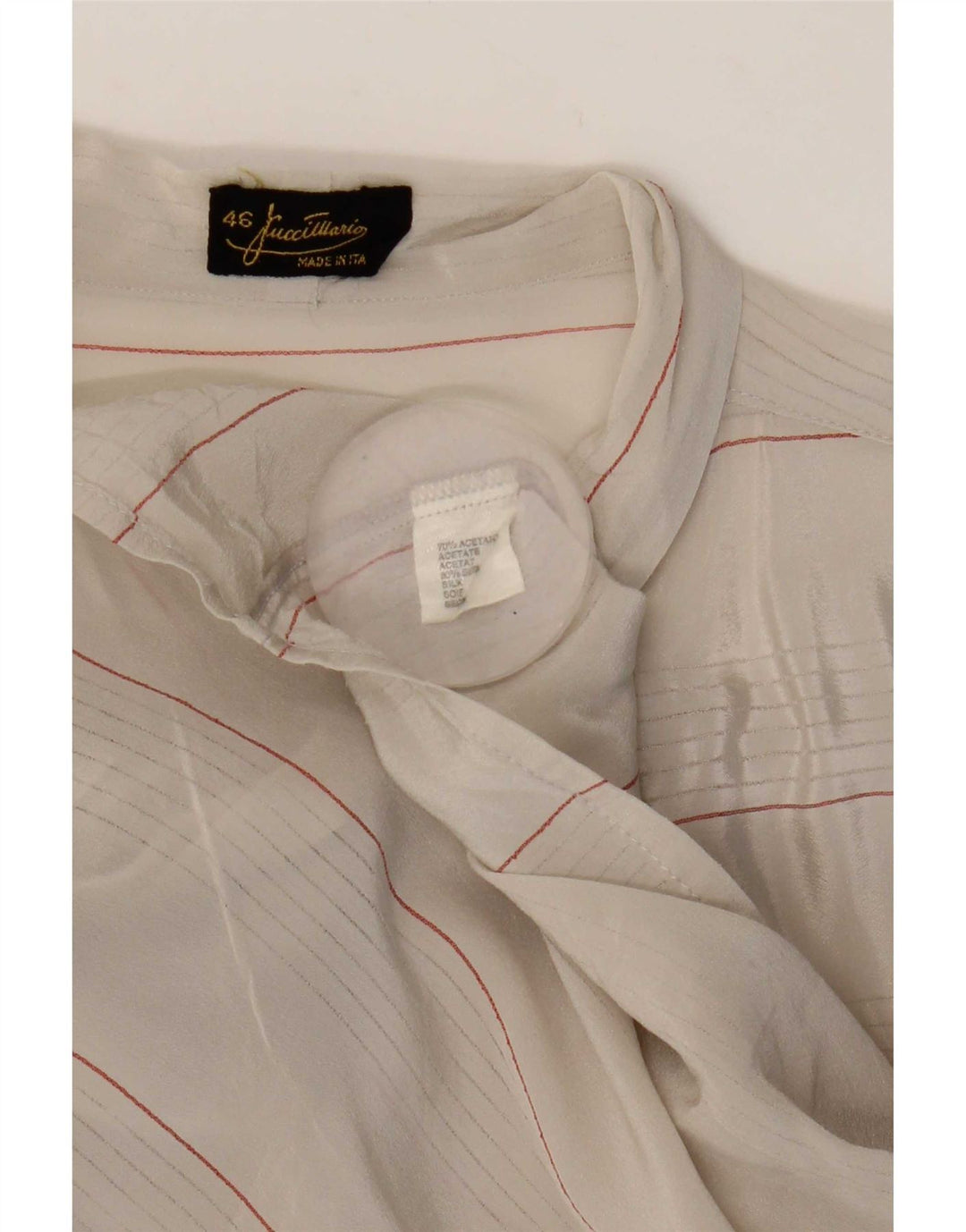 Mario Pucci Cecconi Chemisier chemise à nouer sur le devant pour femme IT 46 Large Beige Rayé