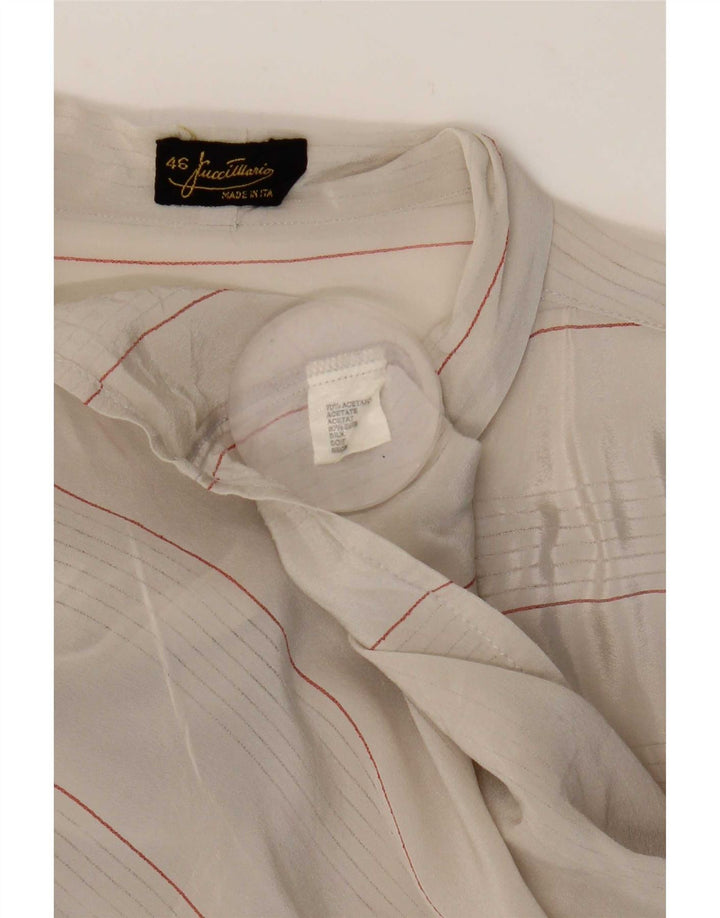 Mario Pucci Cecconi Chemisier chemise à nouer sur le devant pour femme IT 46 Large Beige Rayé