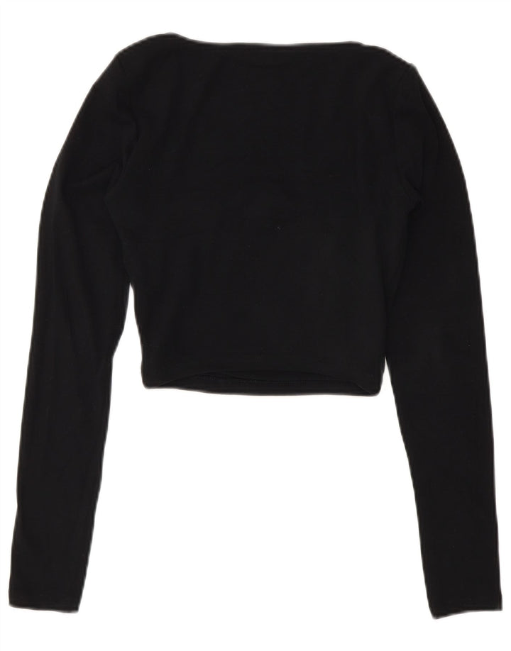 Zara Womens Crop Top Manches Longues UK 8 Petit Coton Noir
