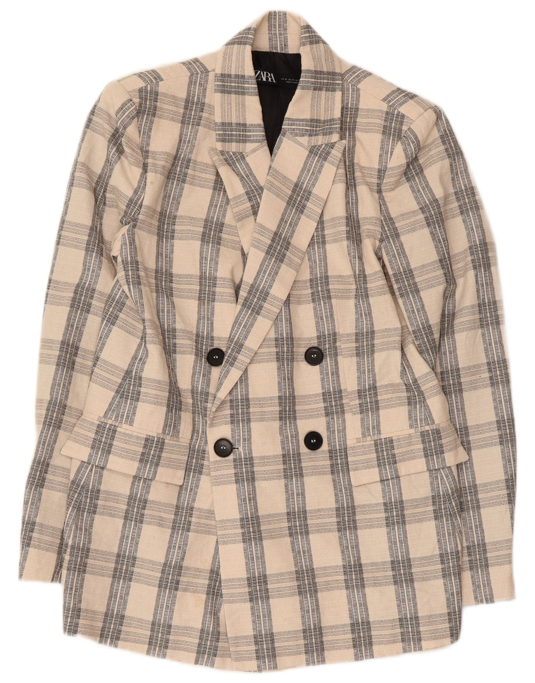 Zara Veste blazer à double boutonnage pour homme UK 38 en acétate à carreaux beige moyen