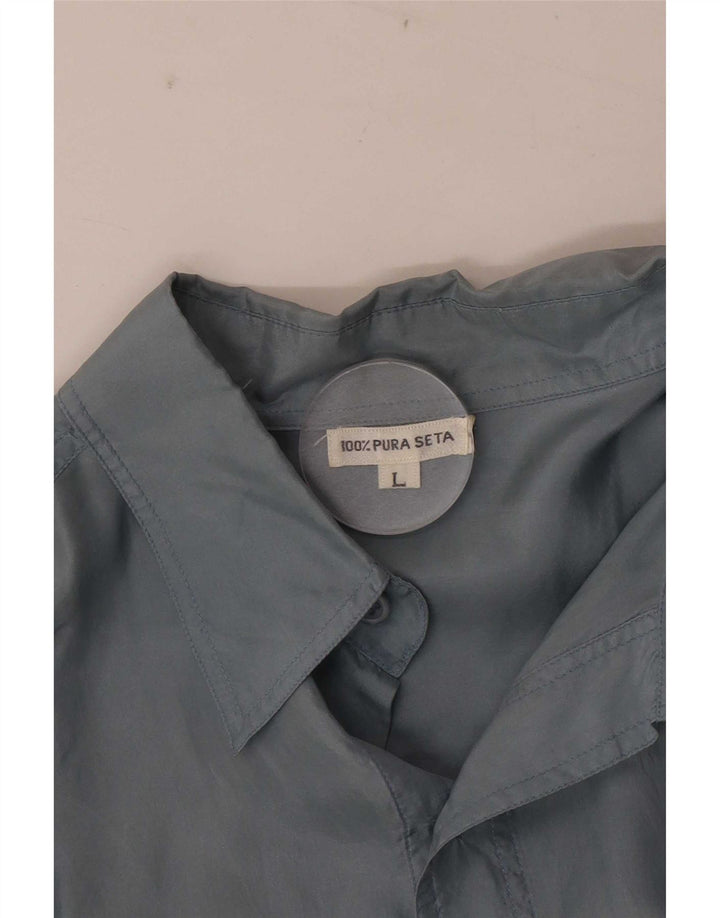 vintage Chemise à manches courtes pour hommes Grande soie bleue