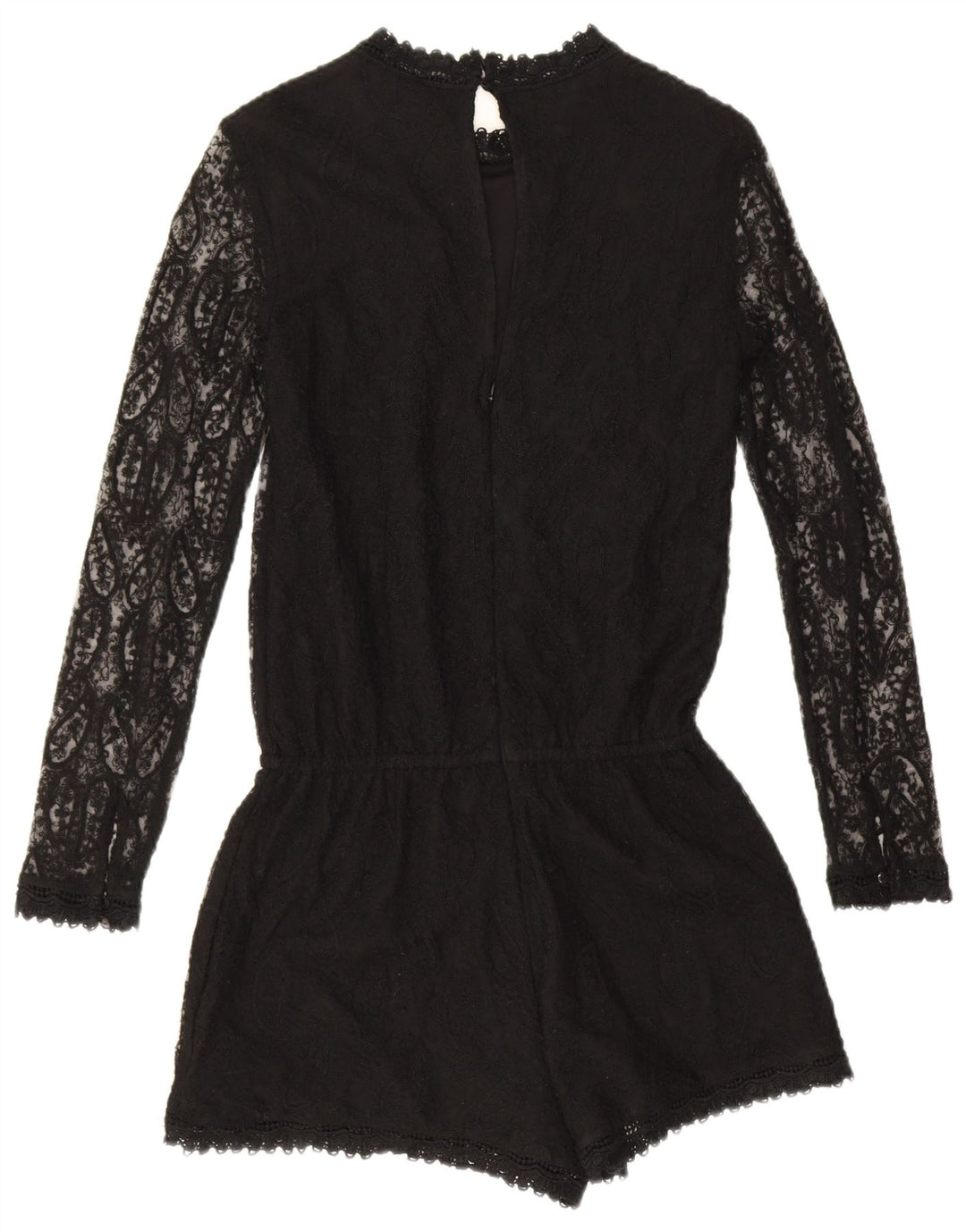 Zara Combishort à manches longues pour femme UK 10 Petit Noir Paisley Polyester
