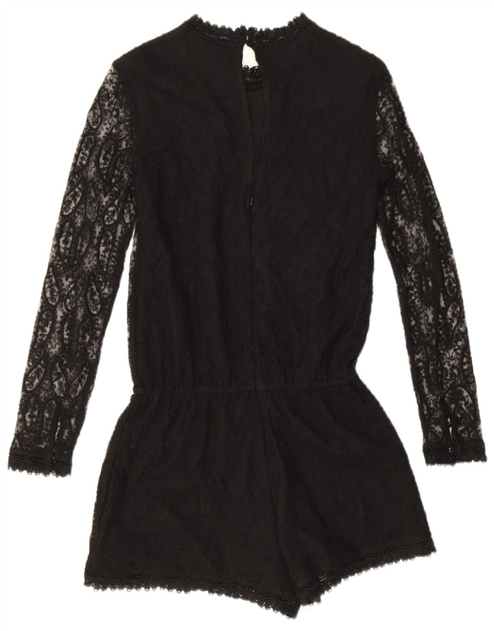 Zara Combishort à manches longues pour femme UK 10 Petit Noir Paisley Polyester