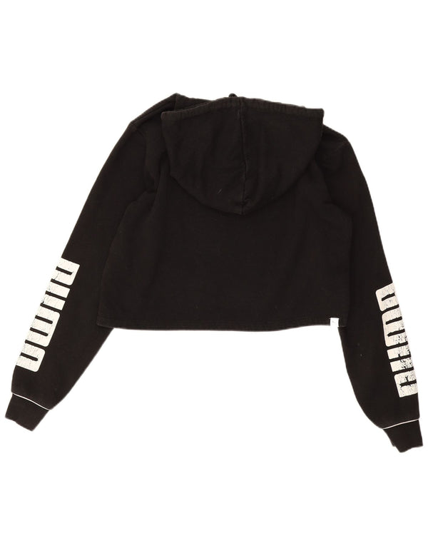 Puma Womens Oversized Crop Graphic Hoodie Jumper UK 10 Small Black Cotton