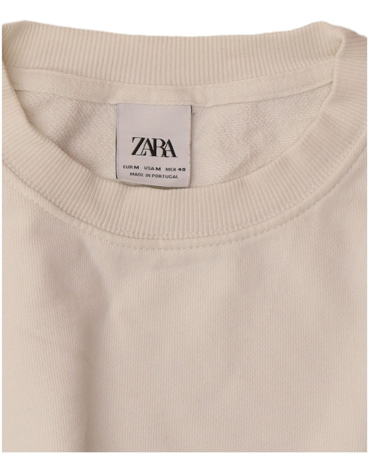 Zara Sweat-shirt surdimensionné graphique pour femme UK 14 Medium Blanc Floral