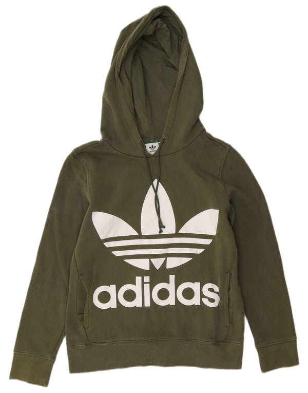 Adidas Femme Crop Graphic Sweat à capuche UK 10 Petit Vert Coton