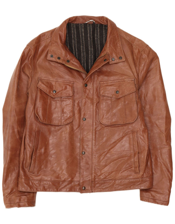 Veste utilitaire en cuir vintage pour homme IT 50 Large Marron