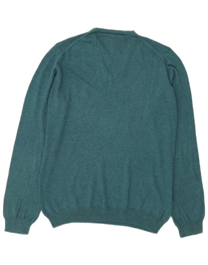 John Lewis Pull col V pour homme en coton bleu moyen