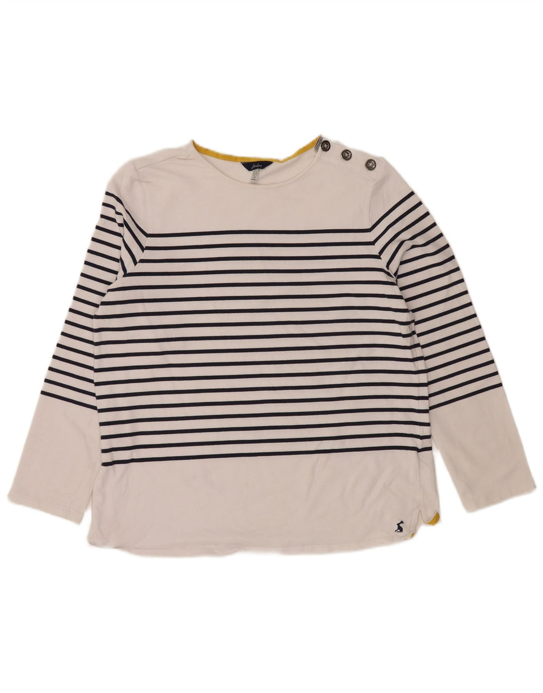 JOULES Top Femme Manches Longues UK 46 Grand Coton Rayé Blanc