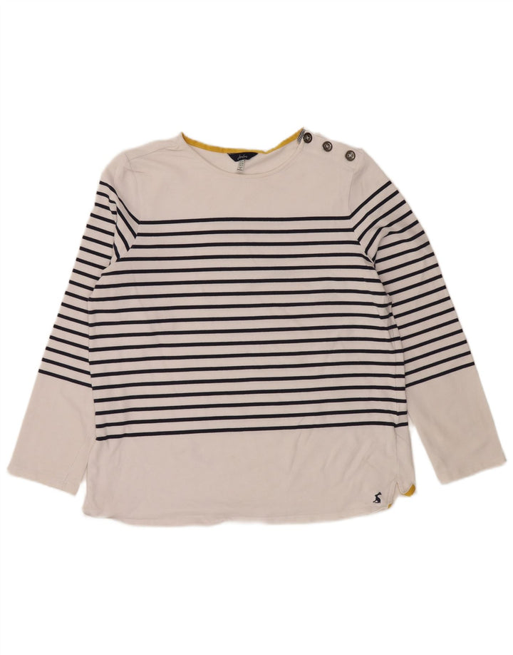 JOULES Top Femme Manches Longues UK 46 Grand Coton Rayé Blanc