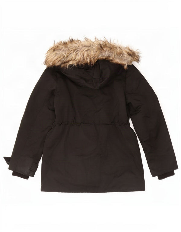Topshop Parka à capuche pour femme UK 8 Small Noir Polyester