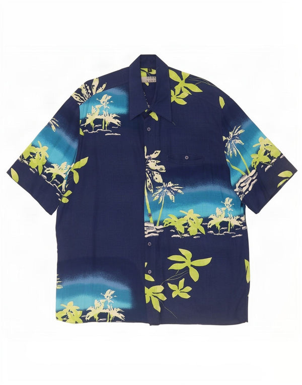 vintage Chemise à manches courtes pour hommes Taille 42 Grand Bleu Marine Floral Hawaïen