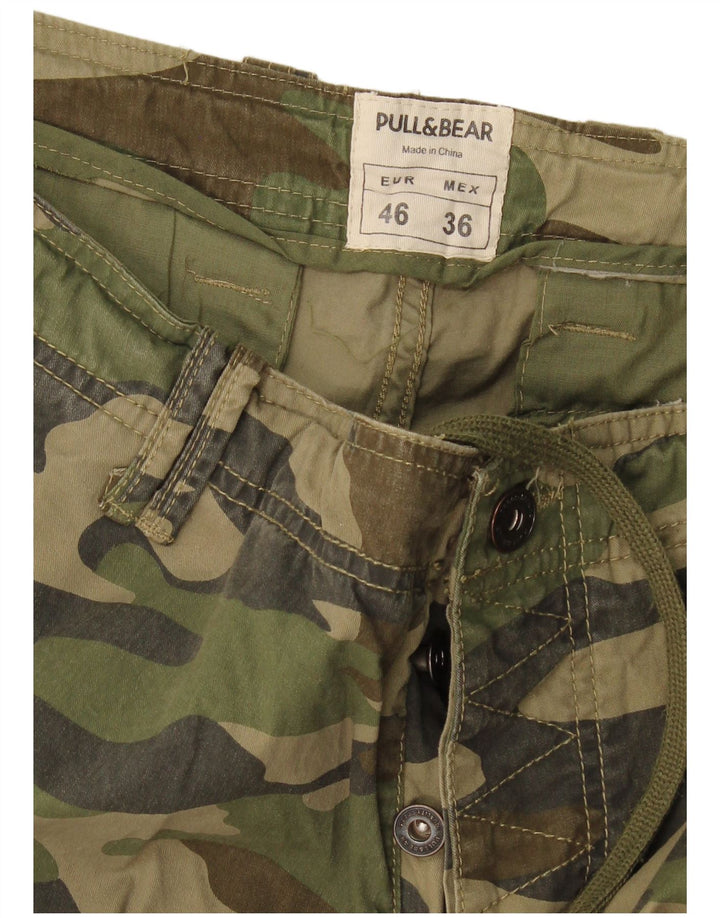 Pull & Bear Short Cargo Homme EU 46 XL W36 Kaki Camouflage
