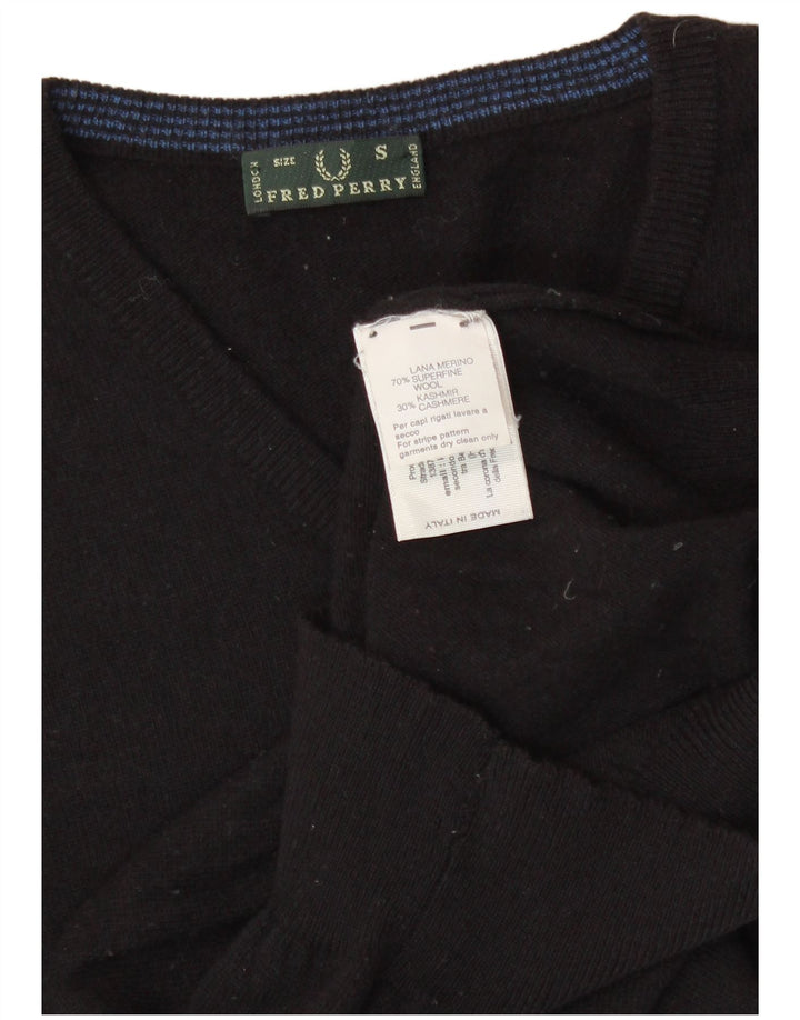 Fred Perry Pull court à col en V pour femme UK 10 Petite laine mérinos noire