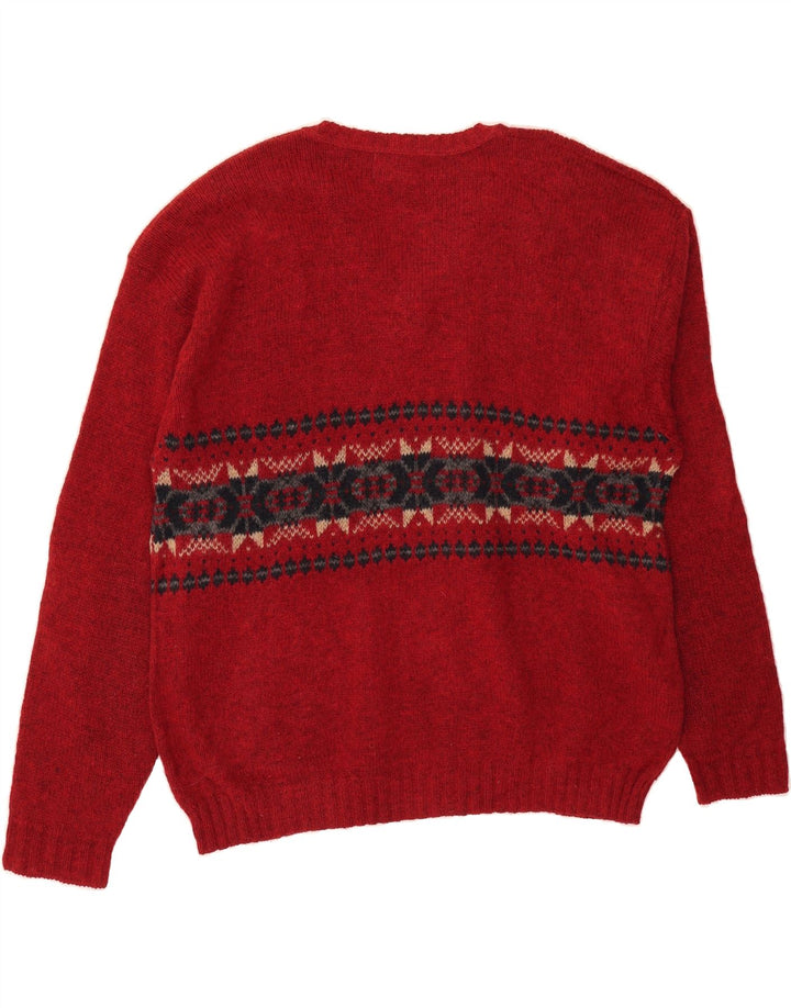 EDDIE BAUER Pull col V pour homme 2XL Rouge Fair Isle Laine