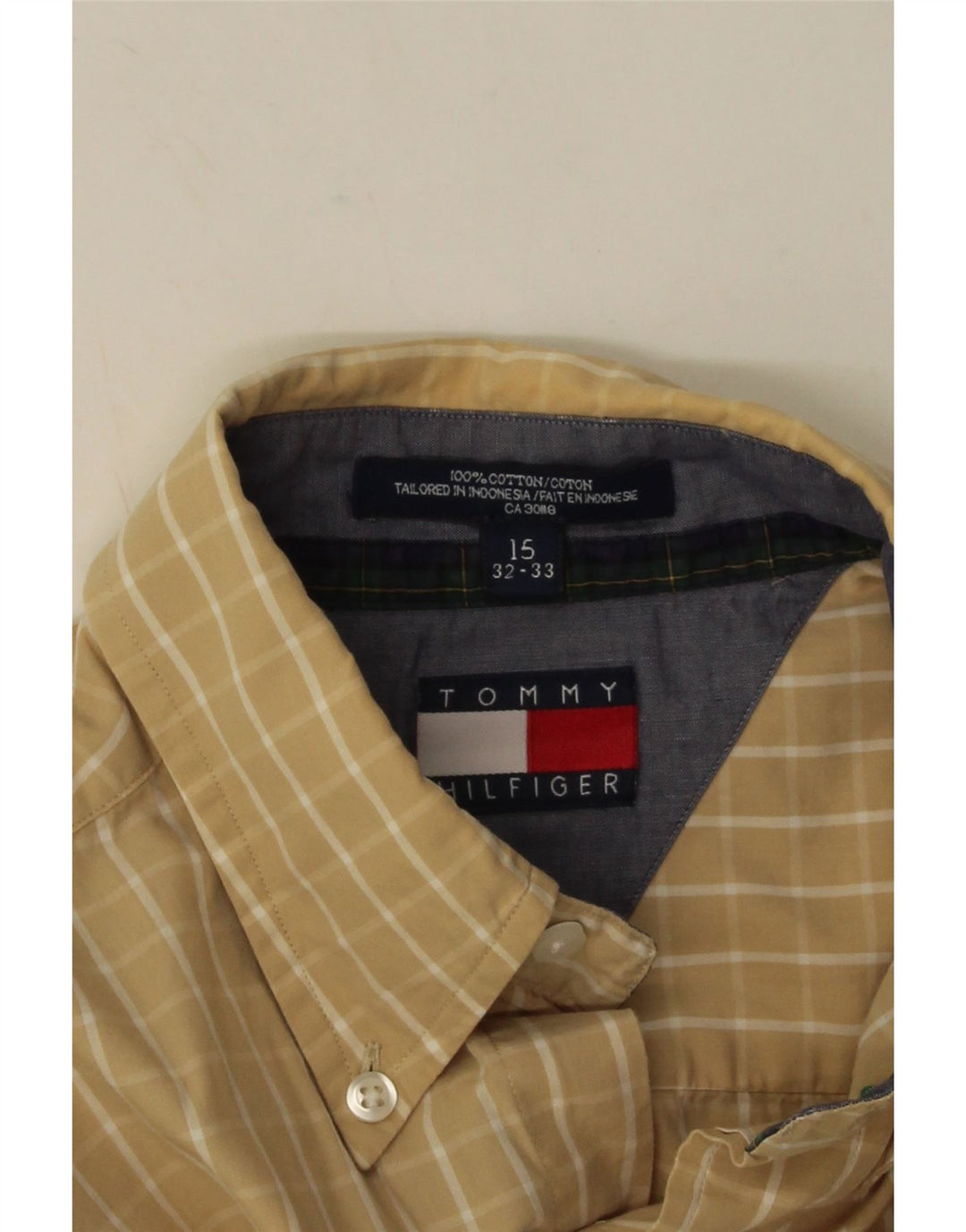 Tommy Hilfiger Chemise homme Taille 15 Coton à carreaux beige moyen