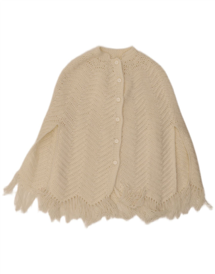 vintage Femmes Poncho Cardigan Pull Taille Unique Blanc