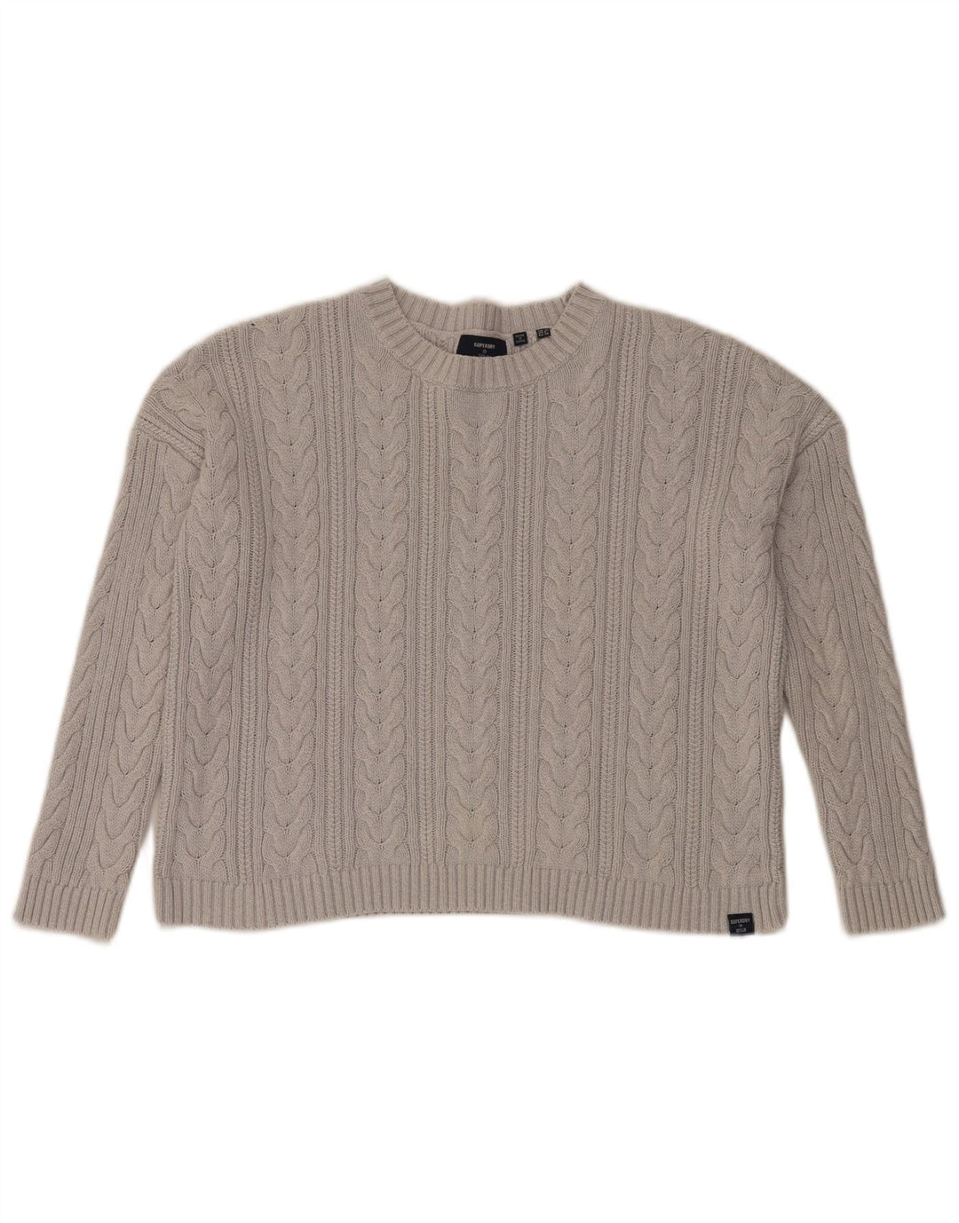 Superdry Pull court surdimensionné à col rond pour femme UK 10 Petit Gris