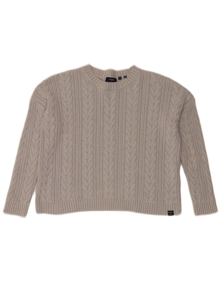 Superdry Pull court surdimensionné à col rond pour femme UK 10 Petit Gris