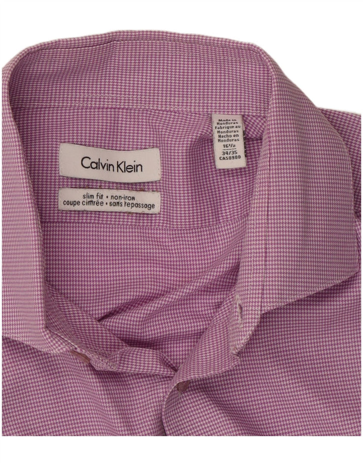 CALVIN KLEIN Chemise Slim Fit Homme Taille 16 1/2 Grand Pied-de-Poule Violet