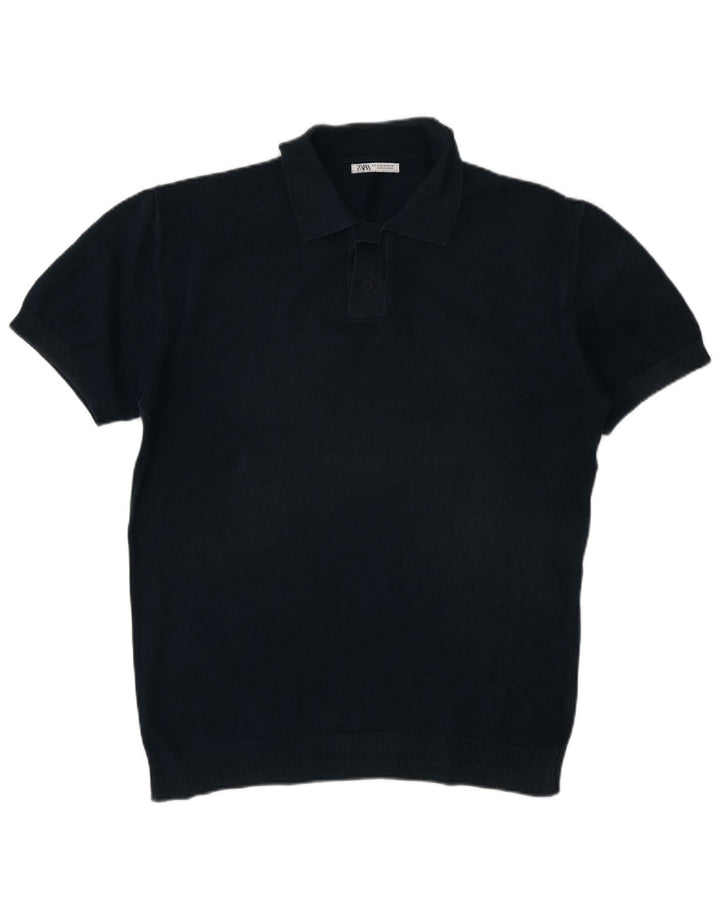 Zara Pull à manches courtes et col polo pour homme Bleu marine moyen