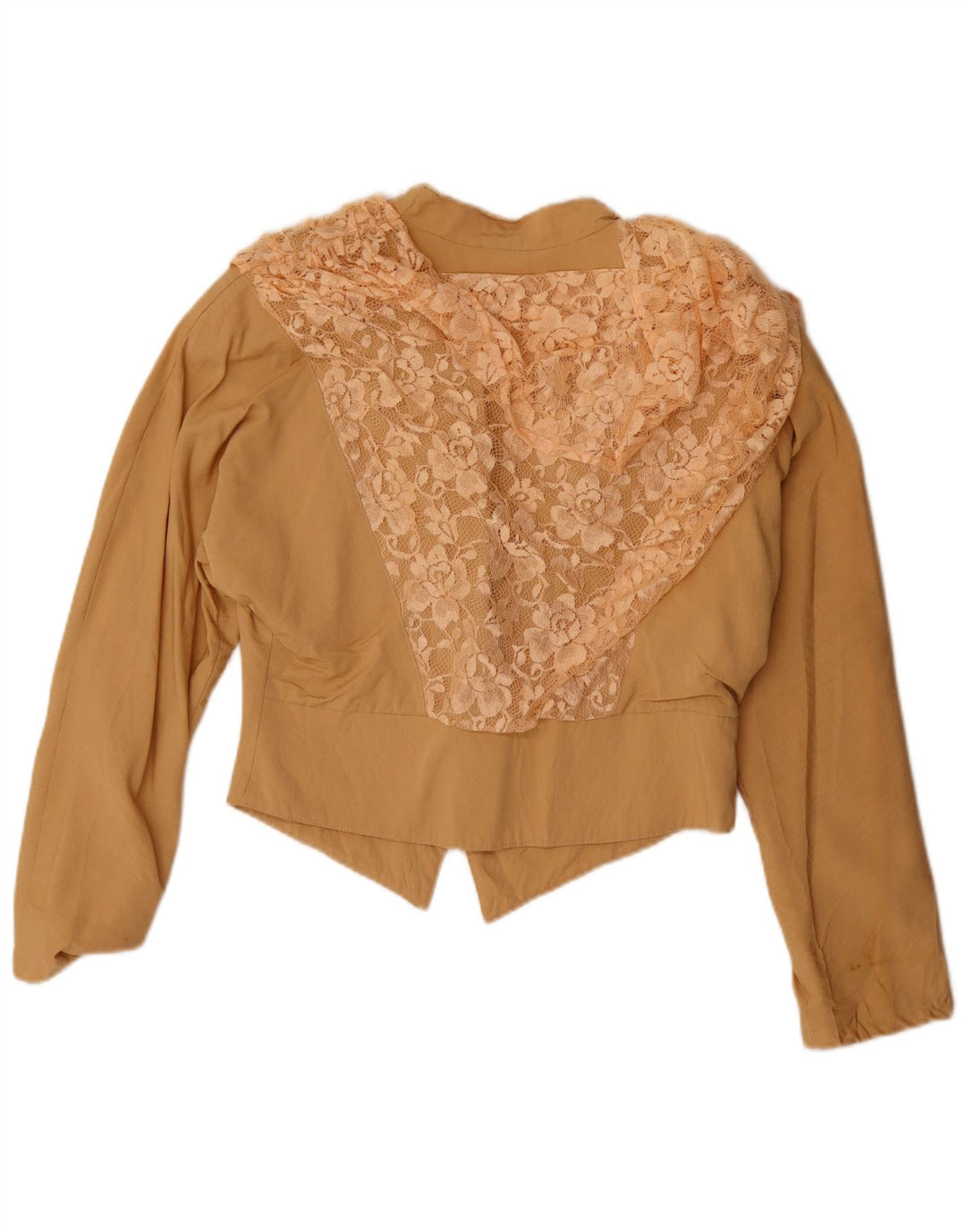 Veste Boléro Femme Vintage UK 14 Laine Florale Beige Moyenne