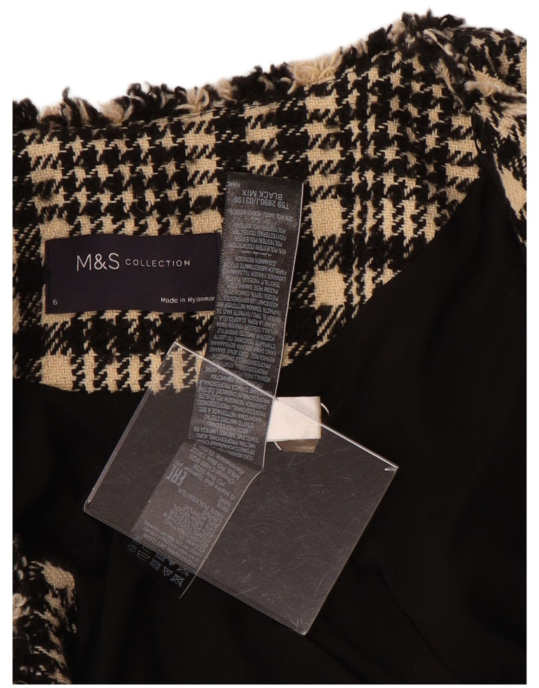 Marks & Spencer Veste Blazer Femme UK 6 XS Noir Plaid Polyester