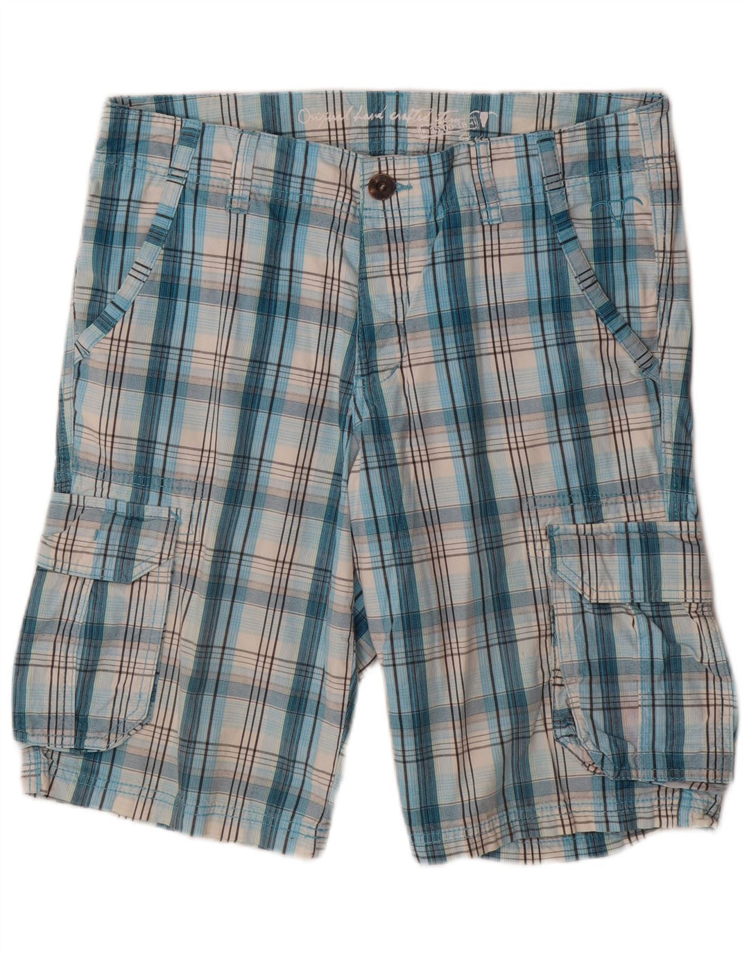 EDC Short cargo pour homme W34 Grand carreaux bleus