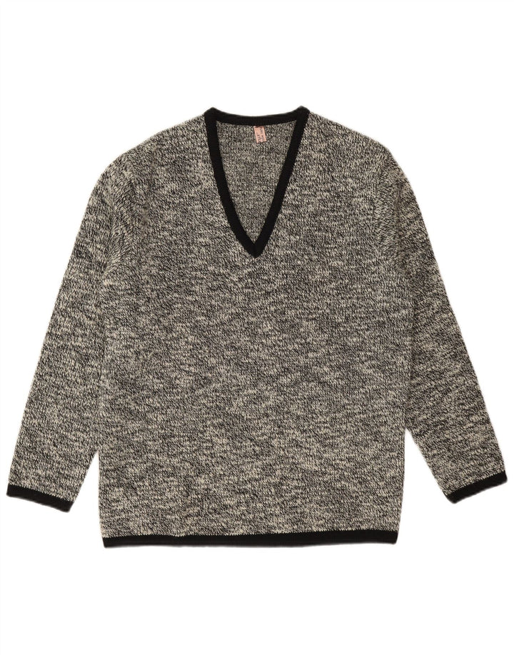 Shetland Pull col V pour homme en laine vierge mouchetée bleu marine