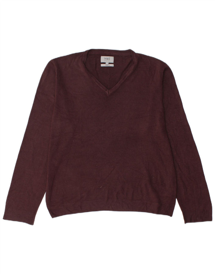 Marks & Spencer Pull col V pour homme en acrylique bordeaux Taille L