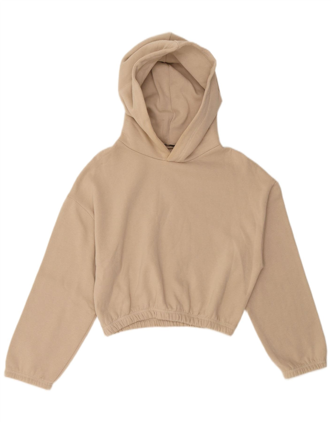 ZARA Pull à capuche court pour femme UK 14 Coton beige moyen