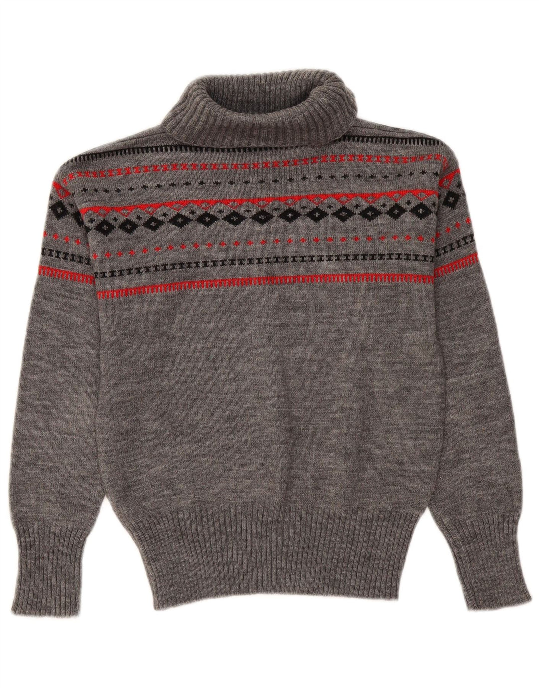 vintage Femmes Roll Neck Jumper Pull UK 12 Moyen Gris Fair Isle