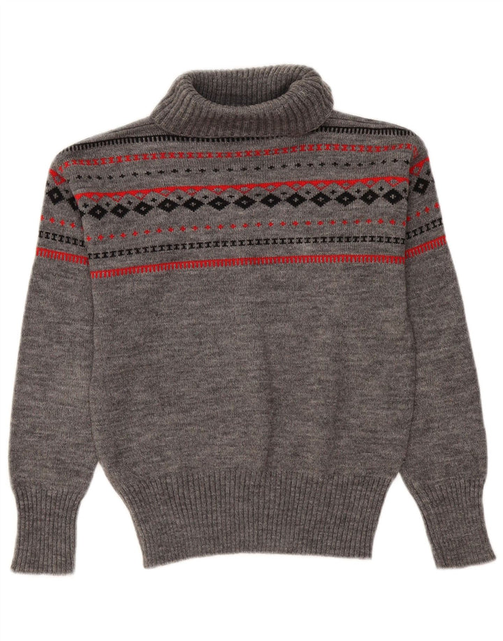 vintage Femmes Roll Neck Jumper Pull UK 12 Moyen Gris Fair Isle
