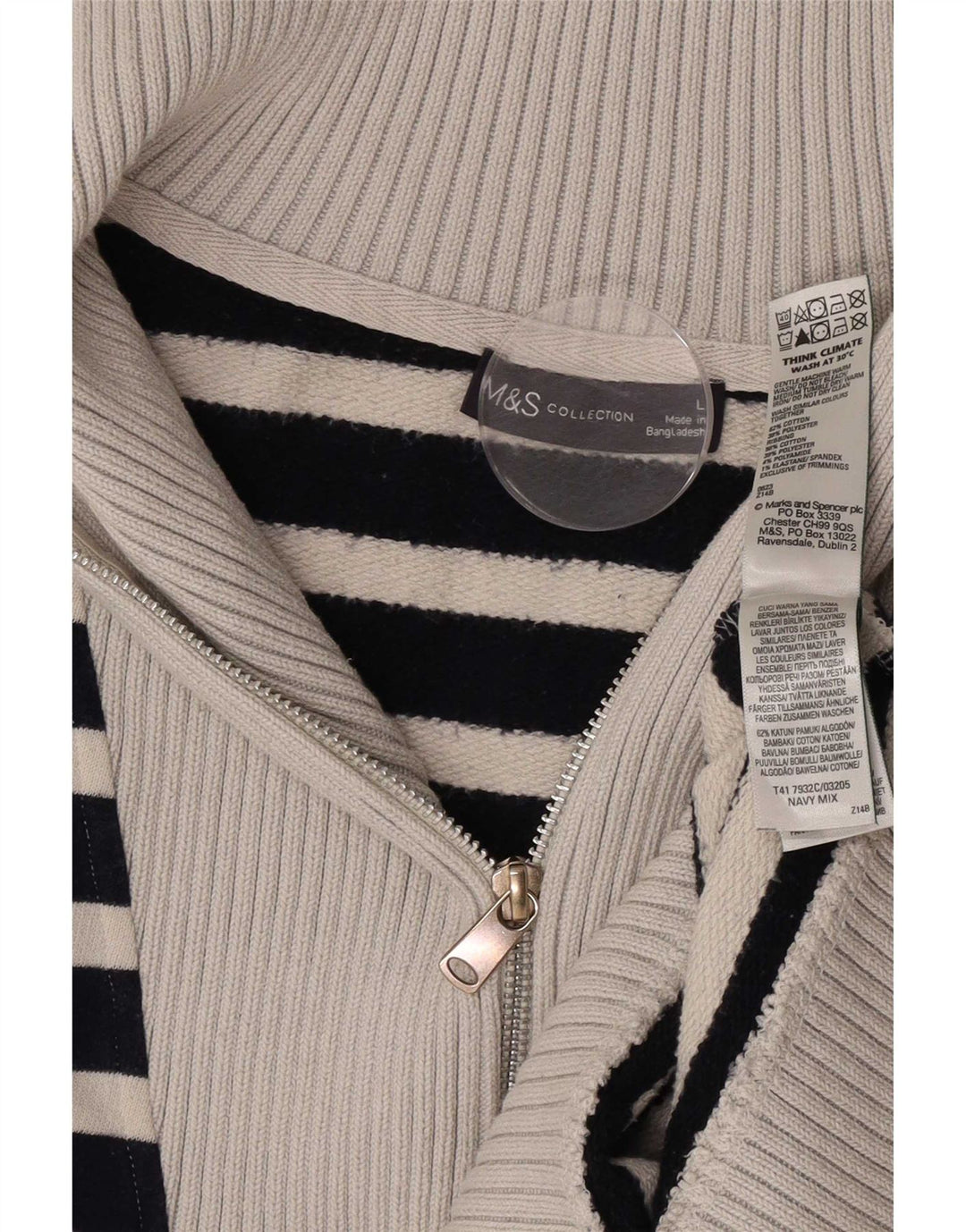 Marks & Spencer Pull à col zippé pour femme UK 16 Large Bleu marine