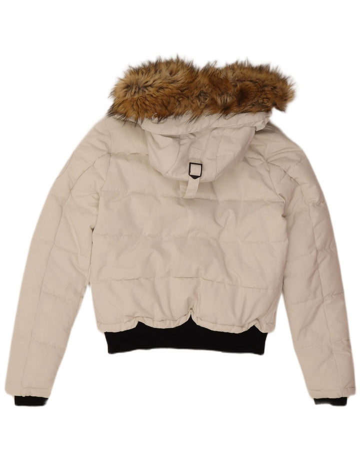 Superdry Veste matelassée à capuche surdimensionnée pour femme UK 10 Small Blanc Polyester