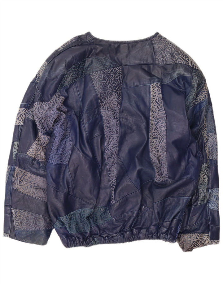 veste en cuir pull femme vintage UK 16 Grand patchwork bleu marine