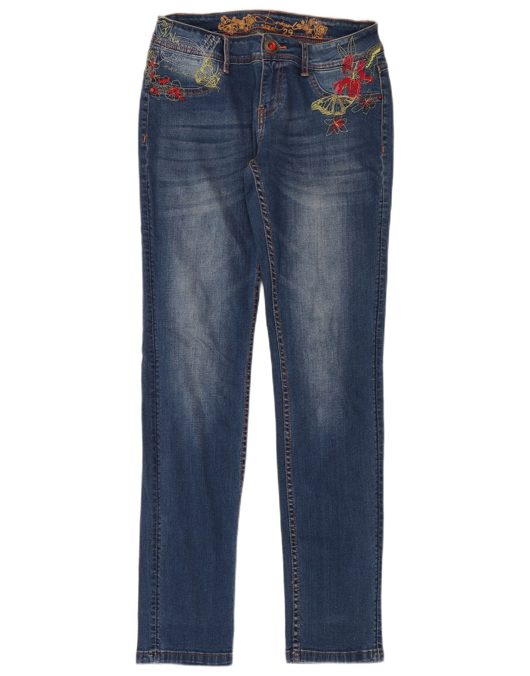 Desigual Jean Slim Femme W29 L32 Bleu Floral Coton