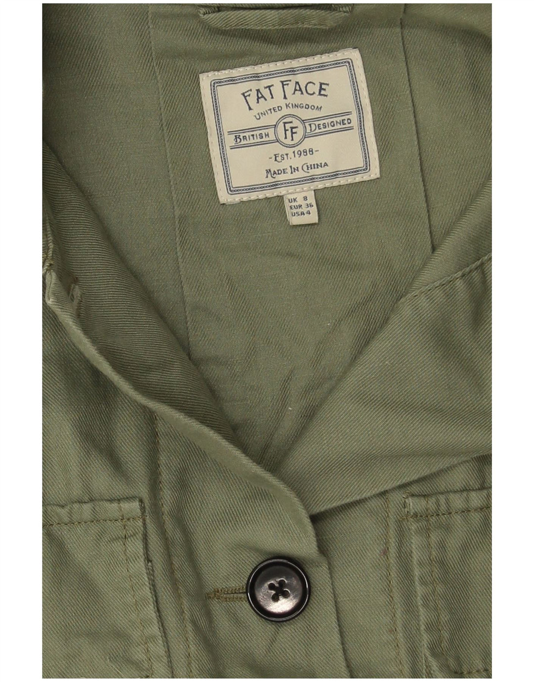 Fat Face Veste militaire surdimensionnée pour femme UK 8 Petit lin vert