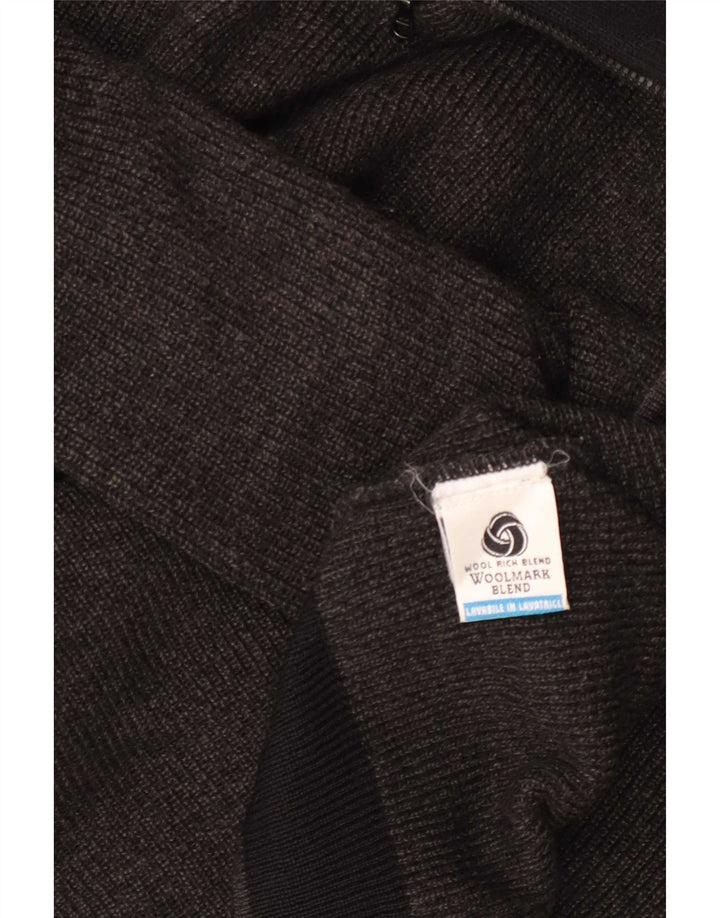 vintage Mens Zip Neck Jumper Pull Grande Gris Rayé Nouvelle Laine
