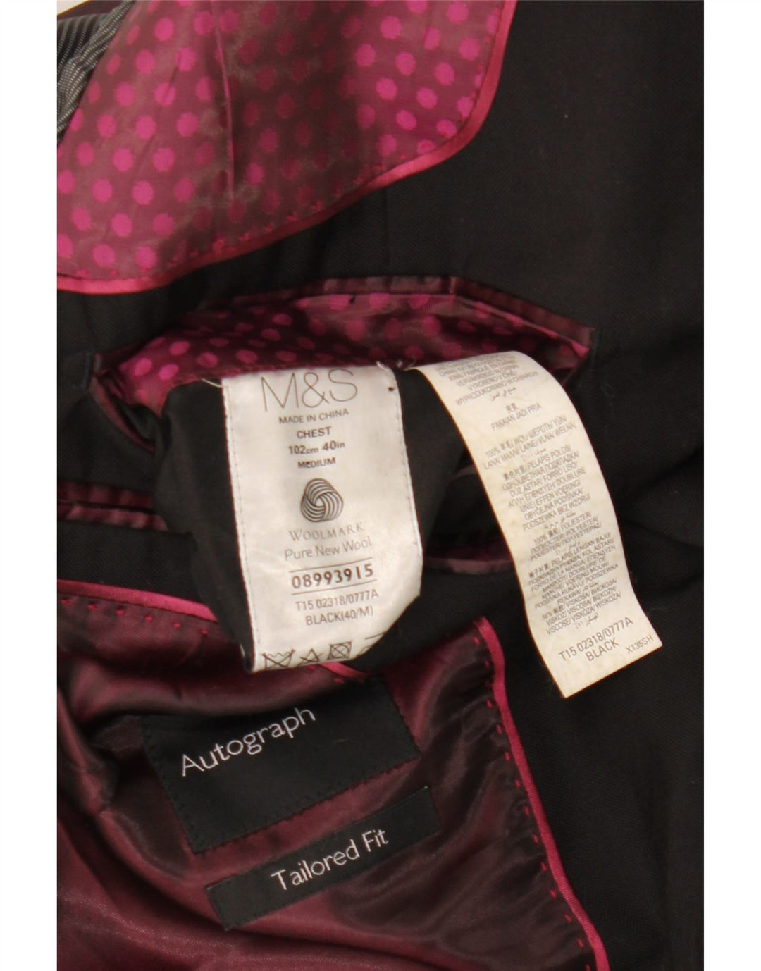 Marks & Spencer Veste blazer autographe à 2 boutons pour homme UK 40 Large Noir