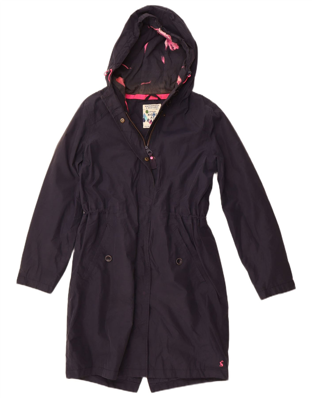 Joules Manteau imperméable à capuche pour femme UK 12 en coton bleu marine moyen