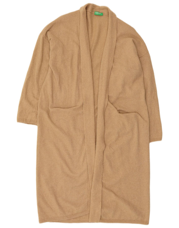 Benetton Pull cardigan ouvert long pour femme UK 16 Large laine beige