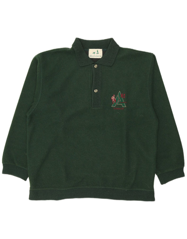 vintage Mens Polo Neck Jumper Pull Laine Vert Moyen