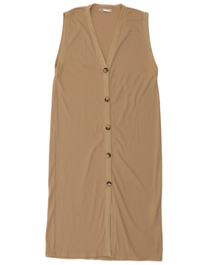 Zara Femme Robe Maxi Sans Manches UK 16 Grand Beige Polyester