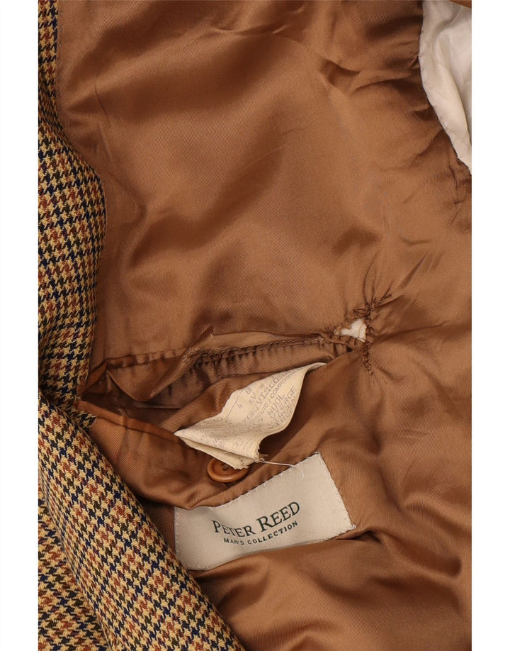 vintage Homme 2 Bouton Blazer Veste IT 54 2XL Marron Pied-de-poule Laine Vierge