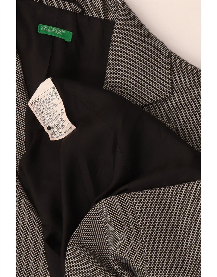 Benetton Veste Blazer 1 Bouton Femme UK 8 Petit Gris Taché Polyester