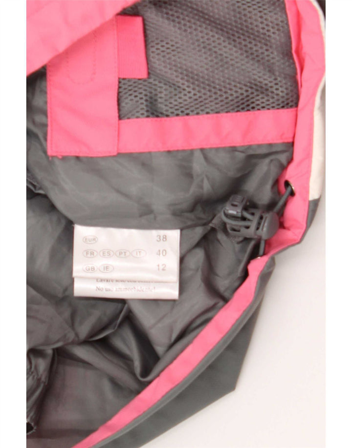 Veste de ski à capuche femme vintage UK 12 Medium Pink Colourblock Polyamide