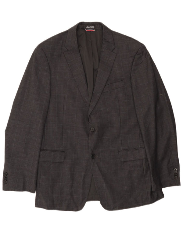 Tommy Hilfiger Veste blazer à 2 boutons pour homme UK 40 Large laine à carreaux gris