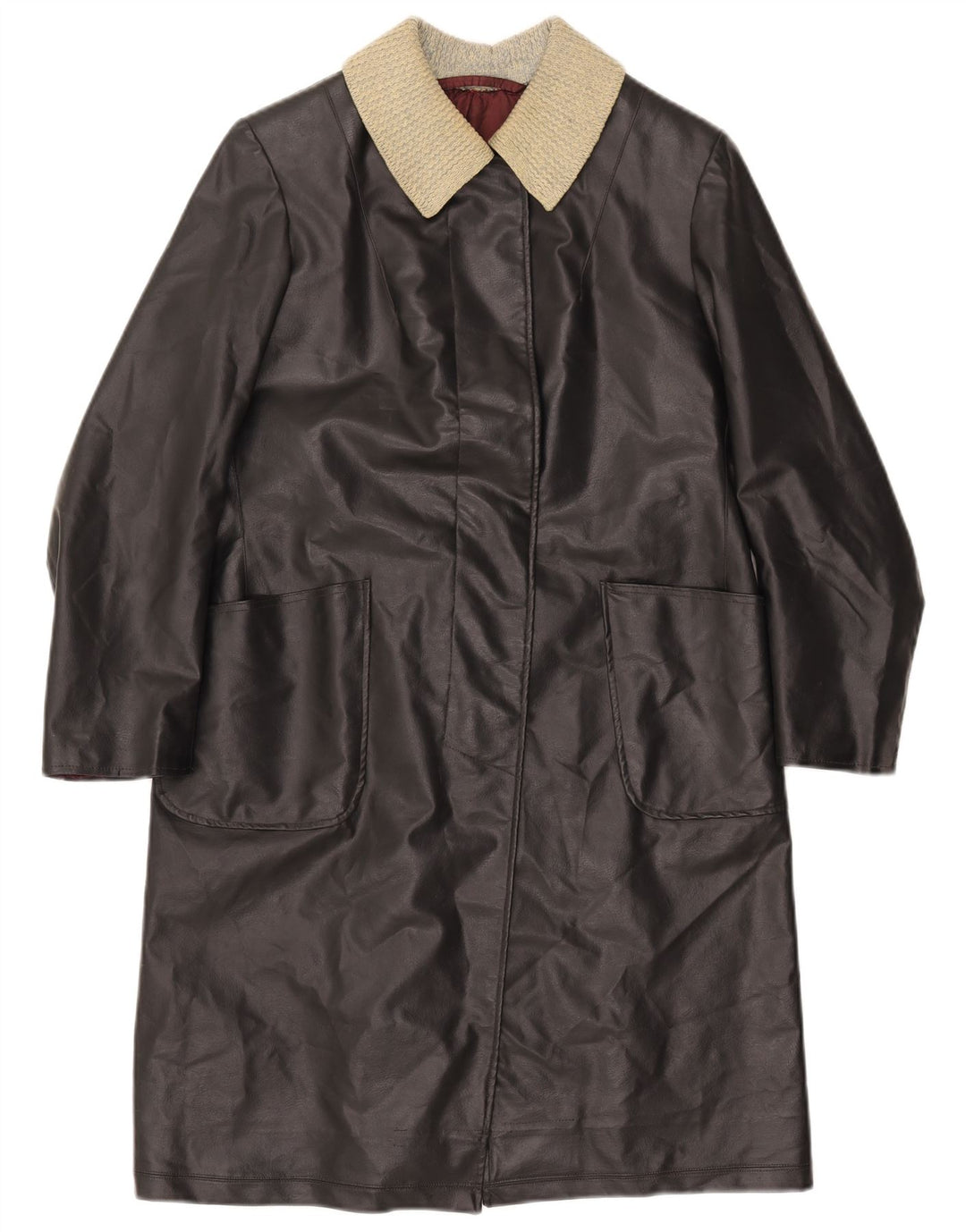 VINTAGE Manteau en cuir femme UK 12 Medium Black Colourblock