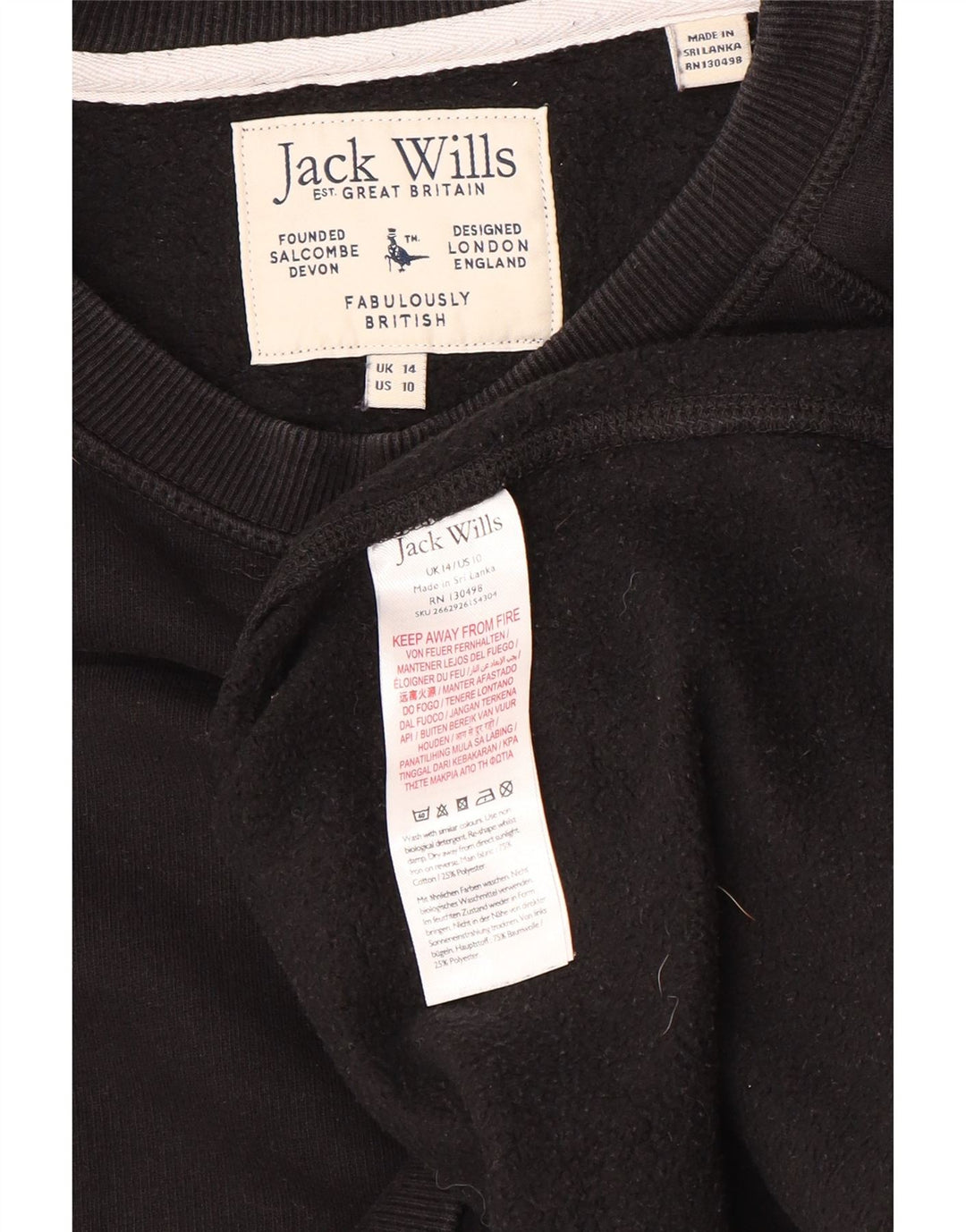 JACK WILLS Sweat-shirt coupe ample pour femme UK 14 Grand coton noir